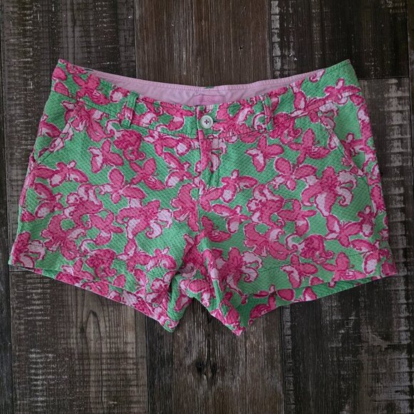 Lilly Pulitzer Pink & Green Butterfly Floral Shorts Size 10 - Picture 1 of 7